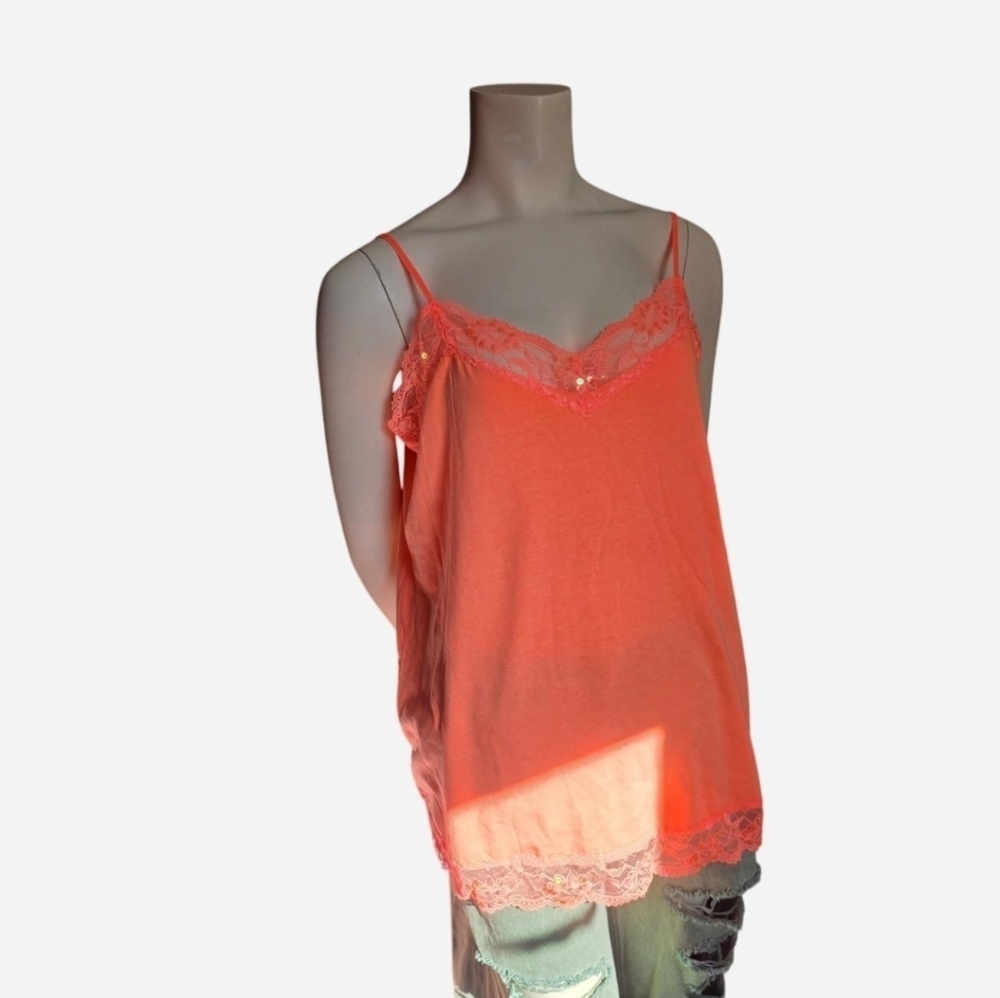 Deb Neon Coral Lace Sequin Trim Cami Tank Top 3X NWT Y2K